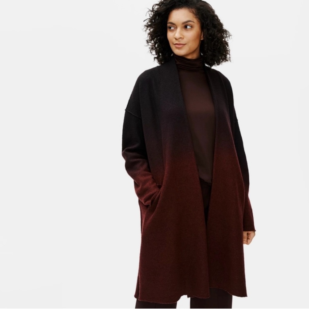 Eileen Fisher Black Brown Ombre Boiled Wool Cardigan Coat Size Large